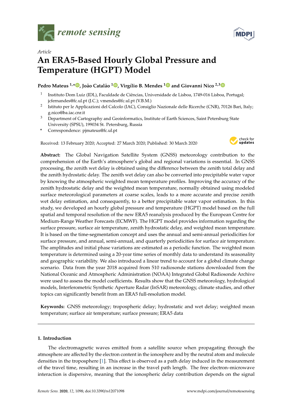 An ERA5-Based Hourly Global Pressure and Temperature (HGPT) Model
