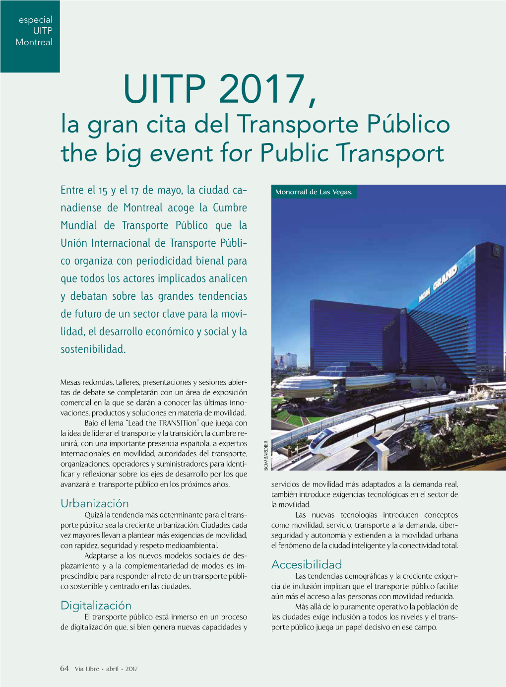 UITP 2017, La Gran Cita Del Transporte Público the Big Event for Public Transport