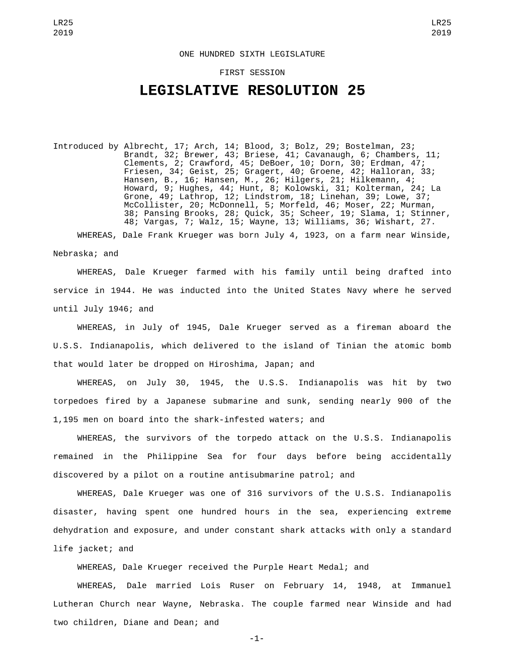 Legislative Resolution 25