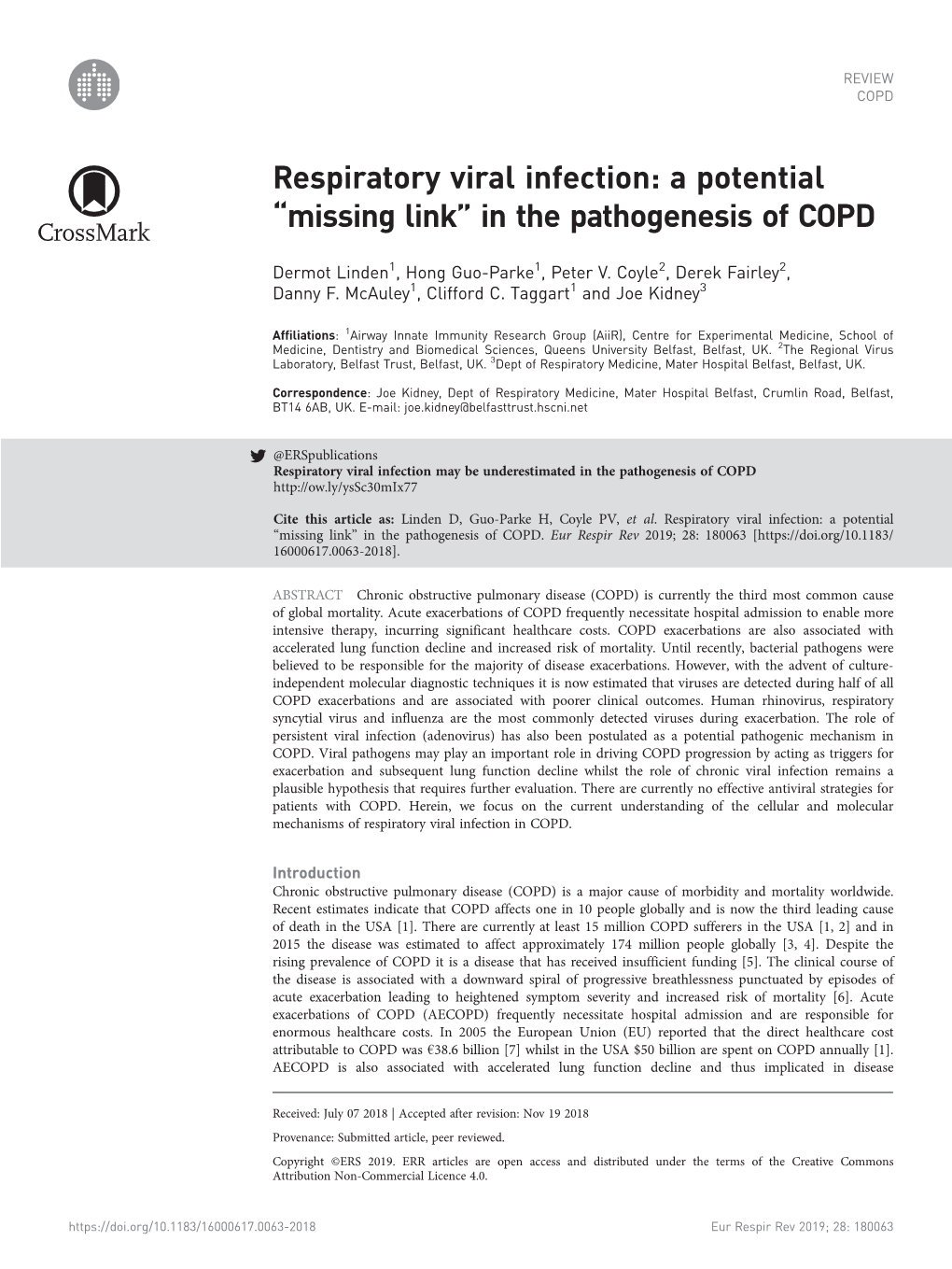 Respiratory Viral Infection: a Potential “Missing Link” in the Pathogenesis of COPD