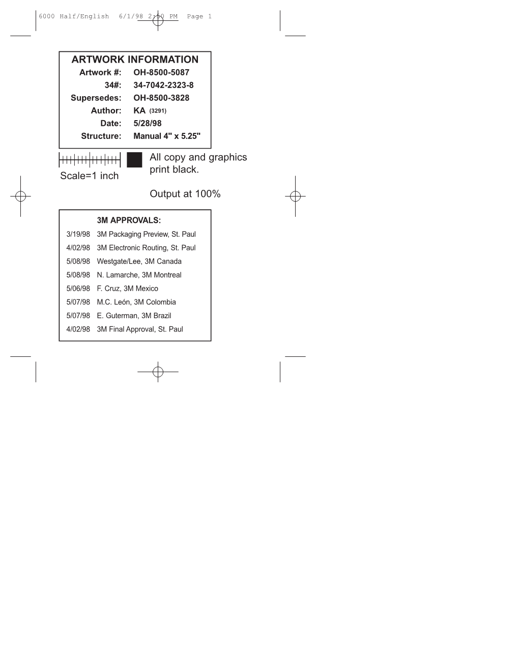 ARTWORK INFORMATION Scale=1 Inch All Copy and Graphics Print