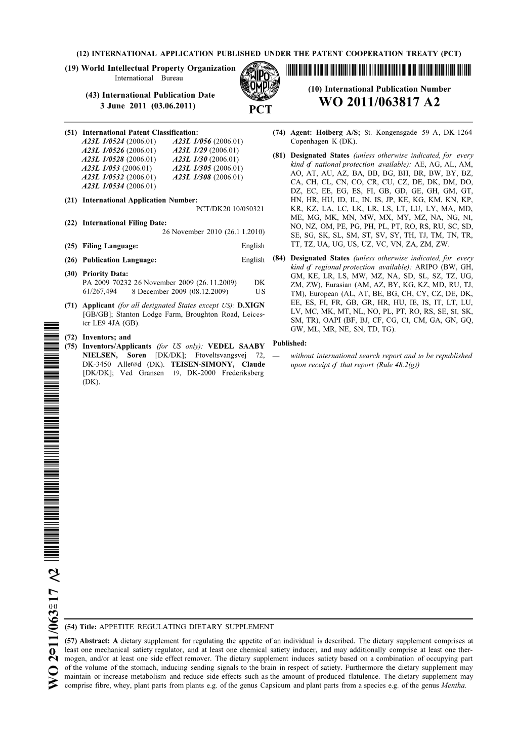 WO 2011/063817 A2 3 June 2011 (03.06.2011) PCT