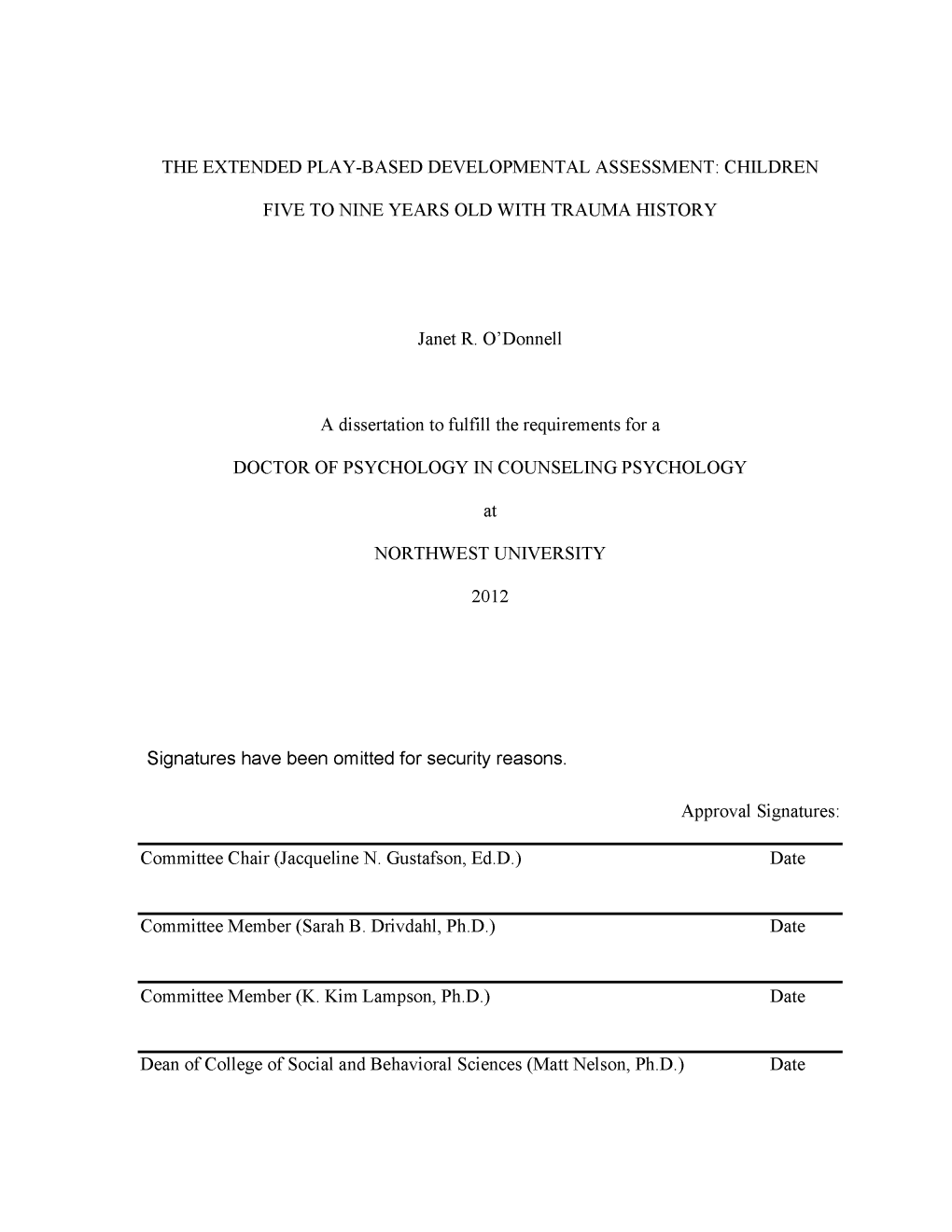 The Extended Play-Based Developmental Assessment: Children