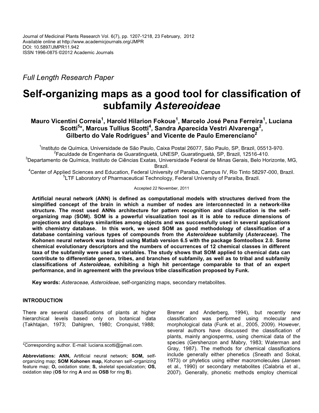 Self-Organizing Maps As a Good Tool for Classification of Subfamily Astereoideae