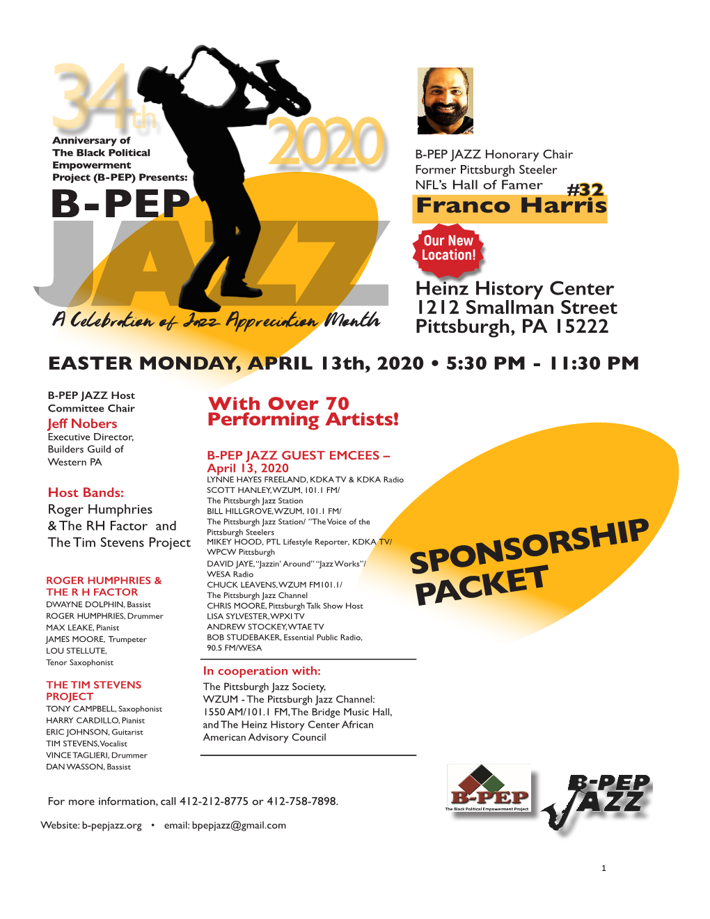 B-PEP JAZZ Sponsorship Package for April 13, 2020