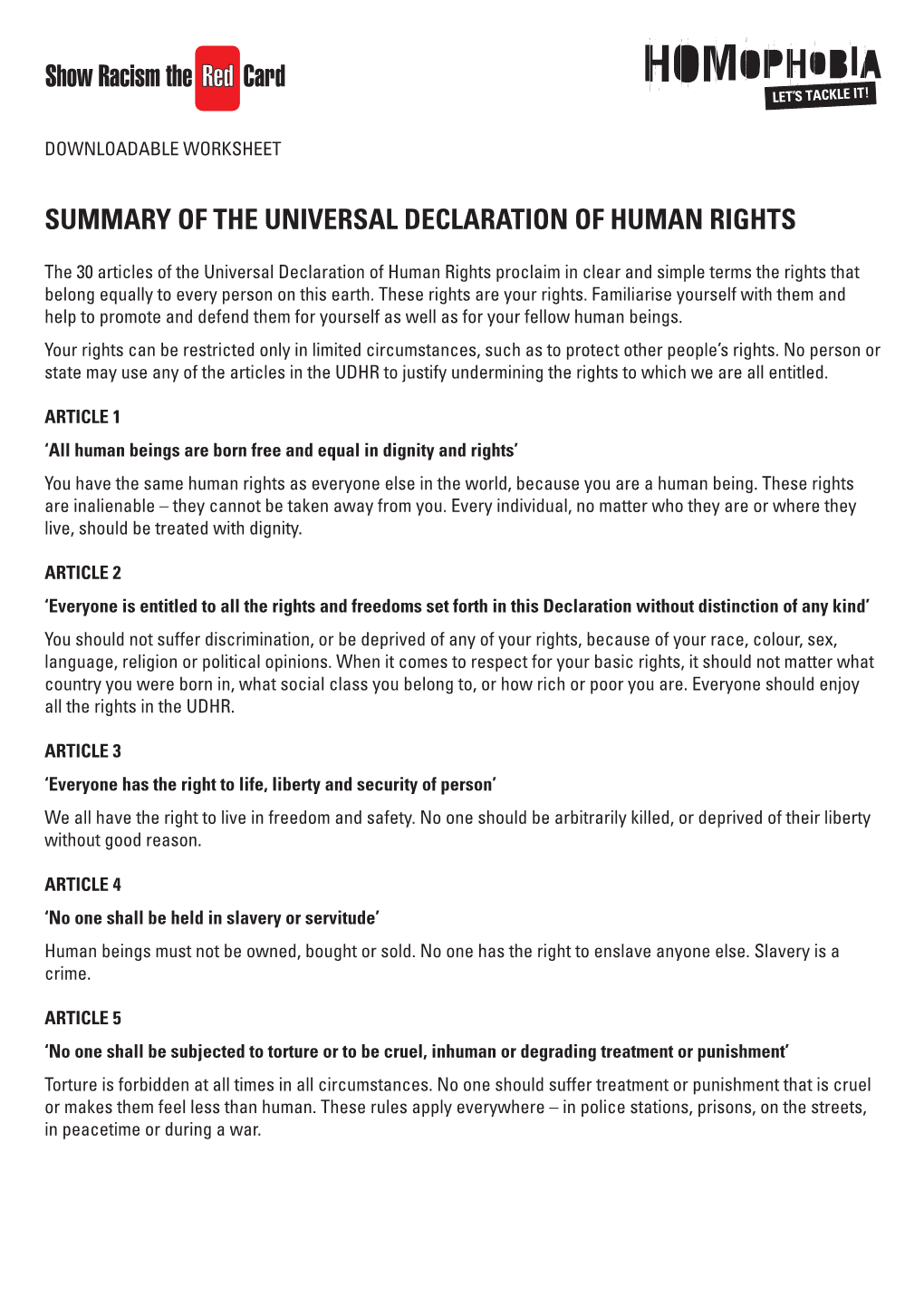Summary of the Universal Declaration of Human Rights