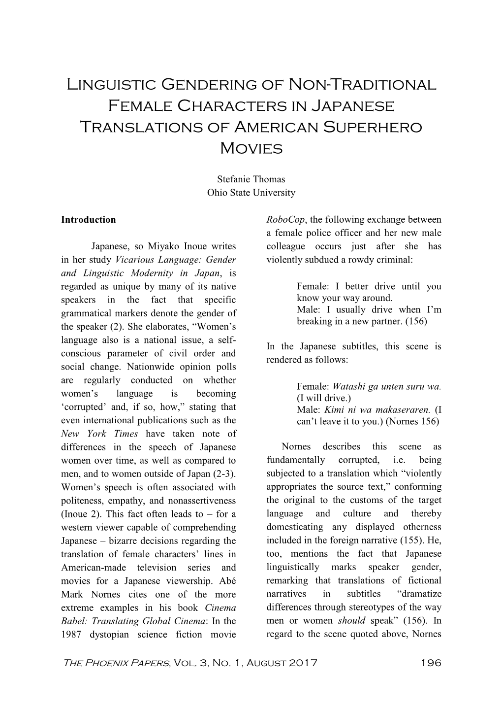Linguistic Gendering of Non-Traditional Female Characters in Japanese Translations of American Superhero Movies