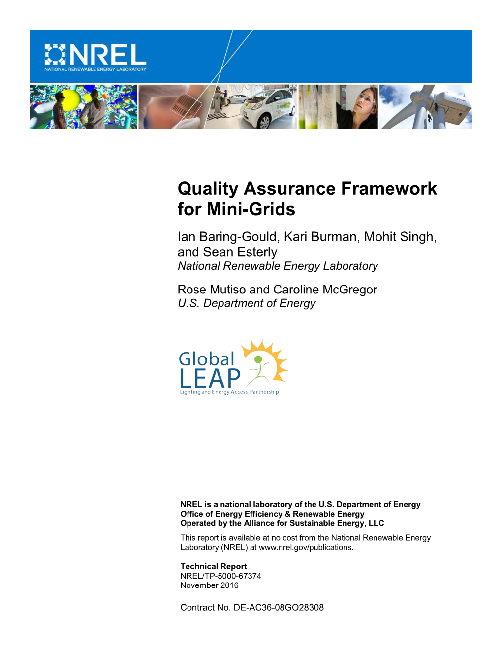 Quality Assurance Framework for Mini-Grids