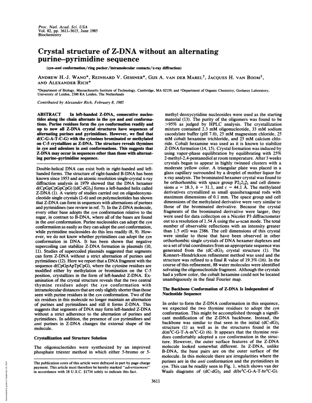 Purine-Pyrimidine Sequence (Syn-Ani Conformation/Ring Pucker/Intramolecular Contacts/X-Ray Diffraction) ANDREW H.-J