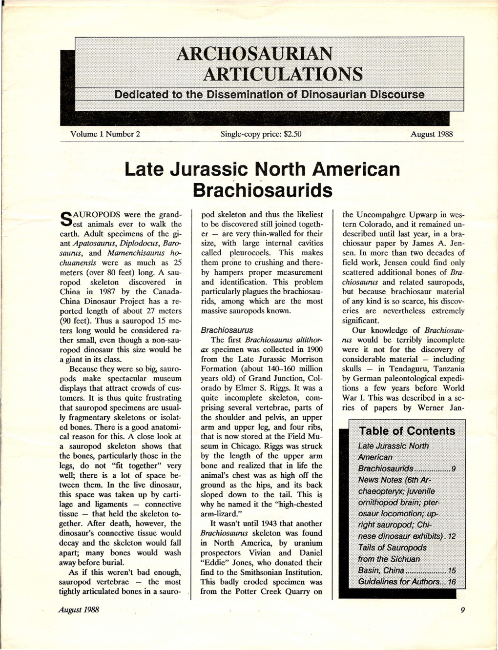 Late Jurassic North American Brachiosaurids. G. Olshevsky