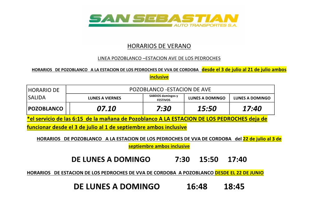 Horarios De Verano