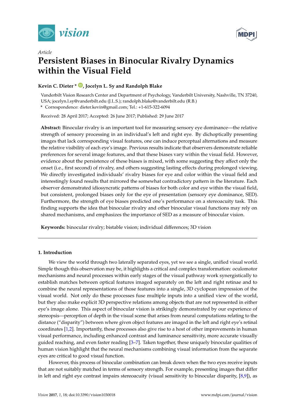 Persistent Biases in Binocular Rivalry Dynamics Within the Visual Field