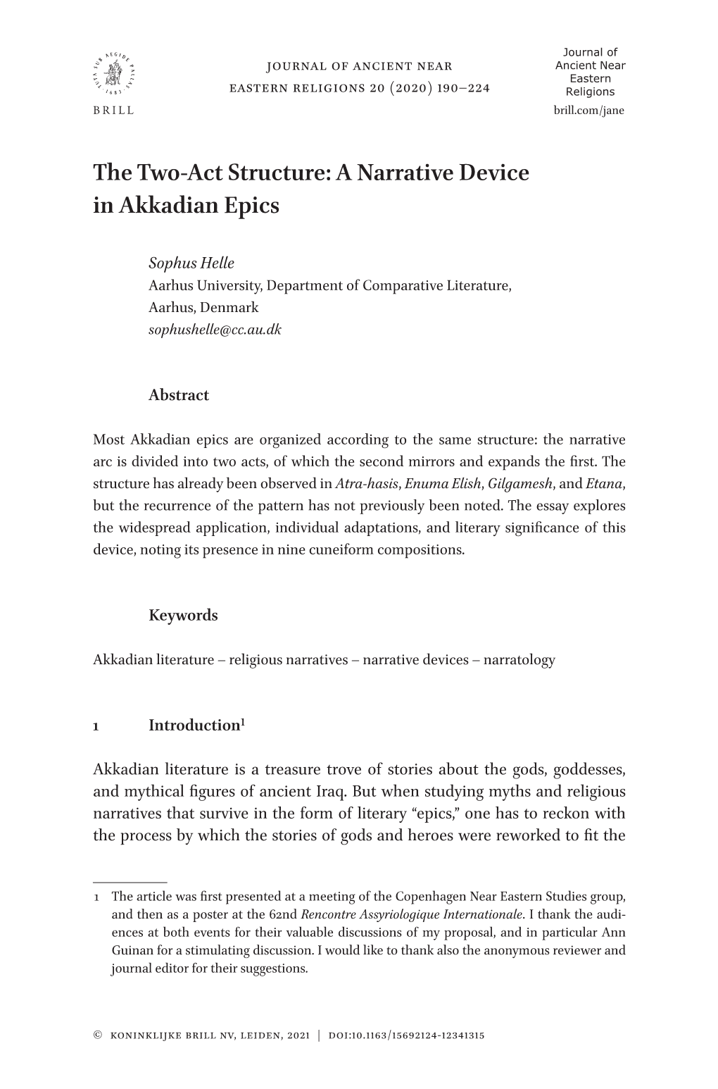 The Two-Act Structure: a Narrative Device in Akkadian Epics