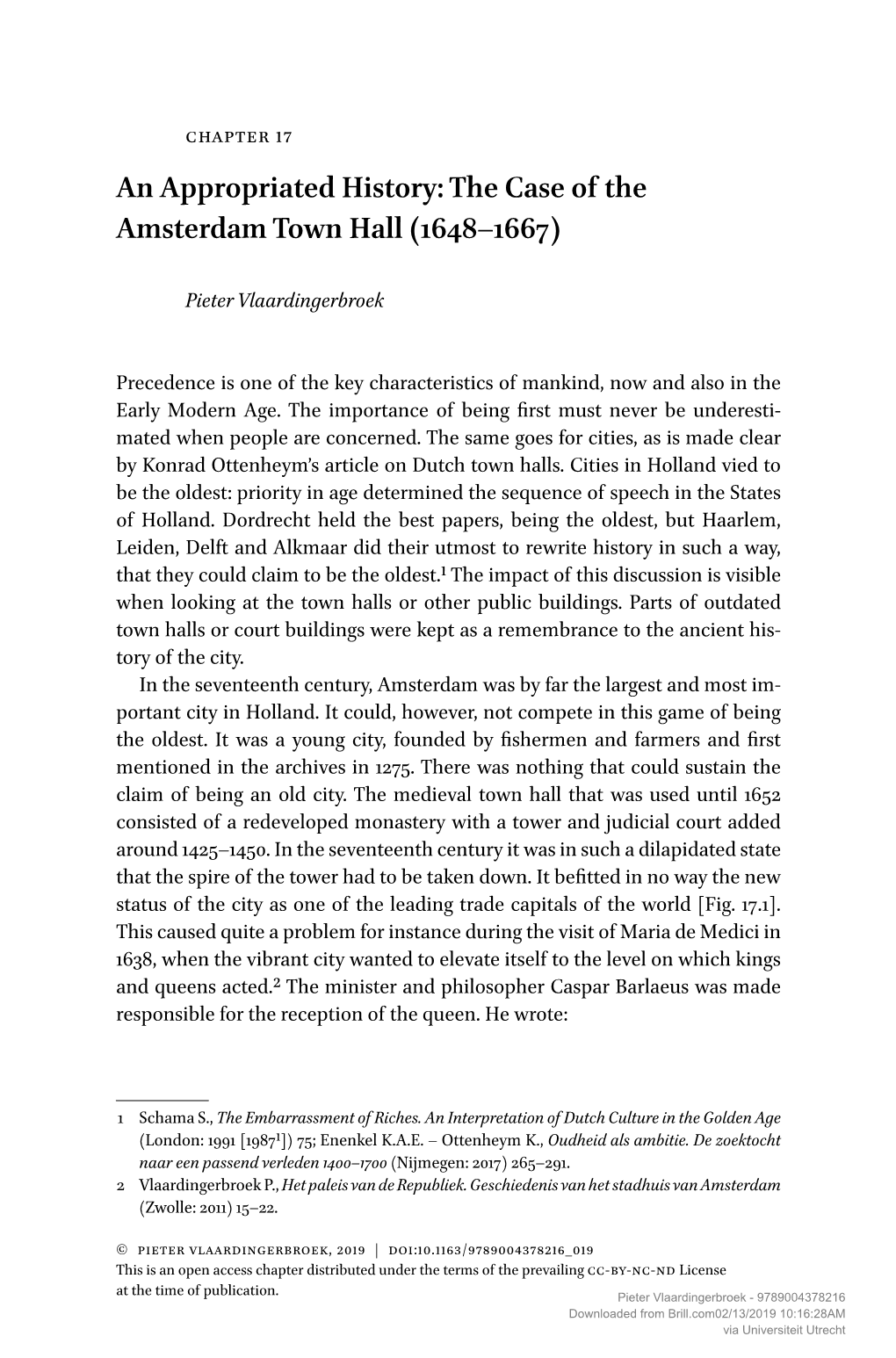 An Appropriated History: the Case of the Amsterdam Town Hall (1648–1667)