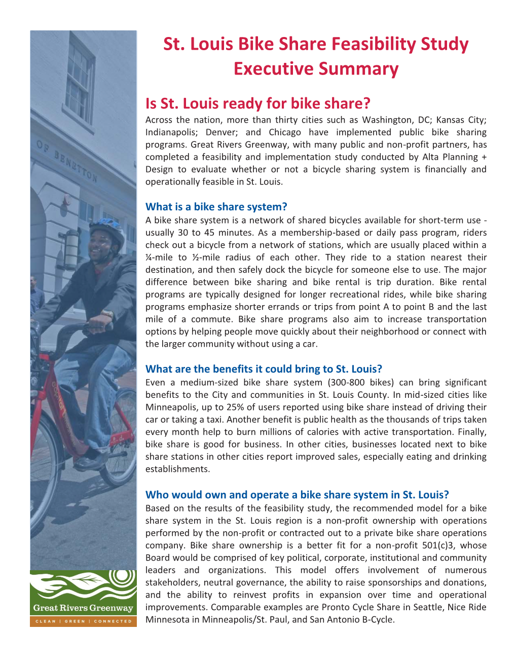 St. Louis Bike Share Feasibility Study Executive Summary