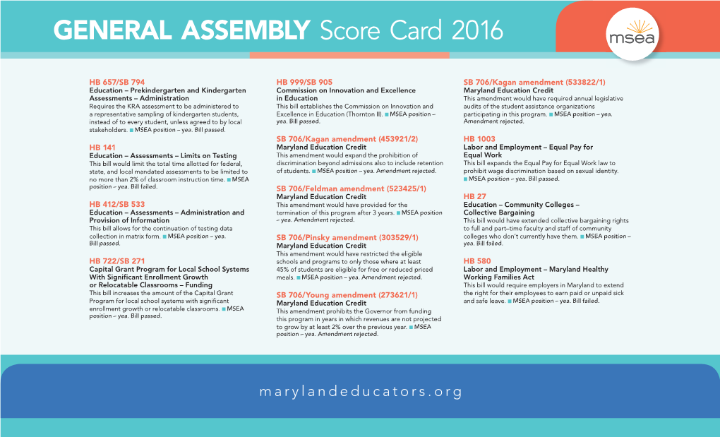 GENERAL ASSEMBLY Score Card 2016 Msea