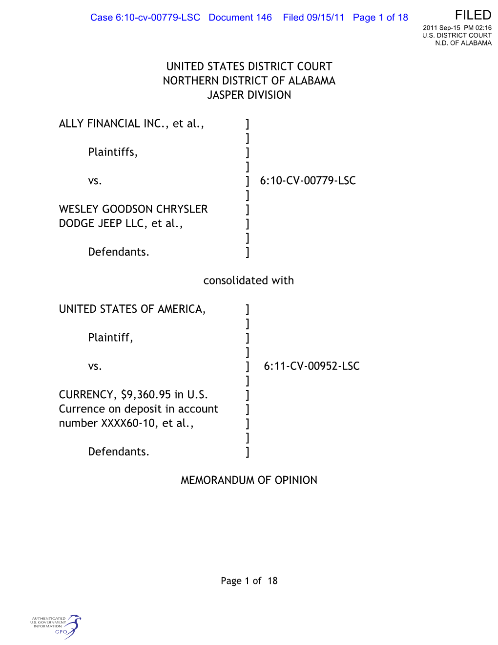 United States District Court Northern District of Alabama Jasper Division