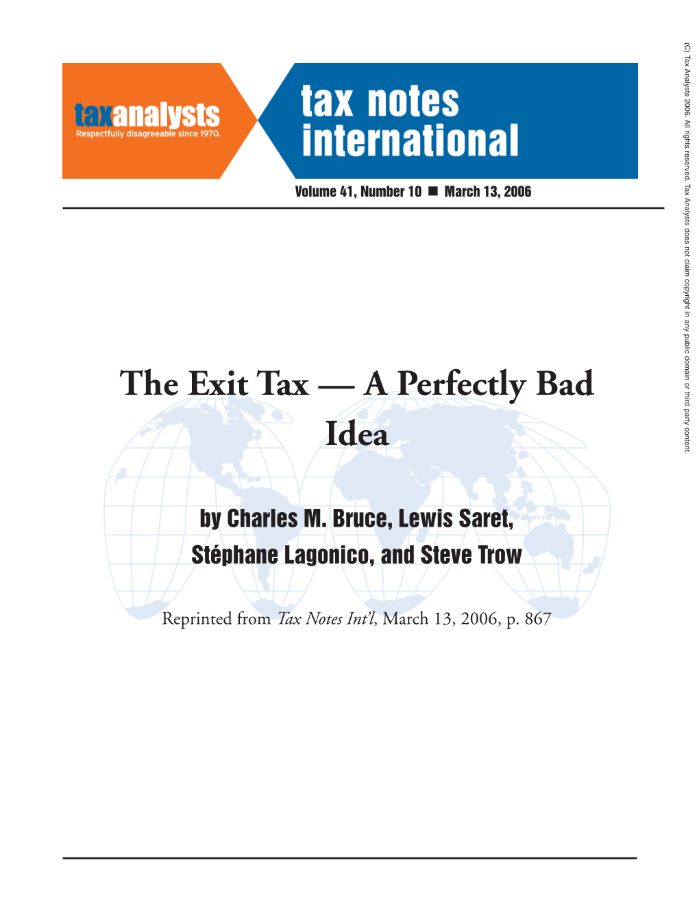 The Exit Tax — a Perfectly Bad Idea