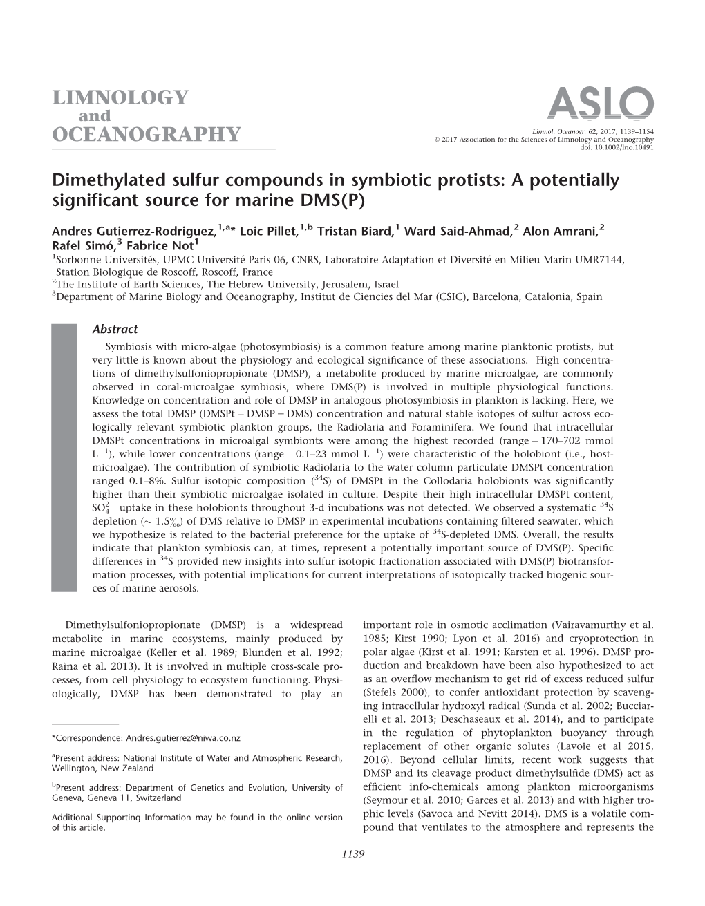 Dimethylated Sulfur Compounds in Symbiotic Protists: a Potentially Significant Source for Marine DMS(P)