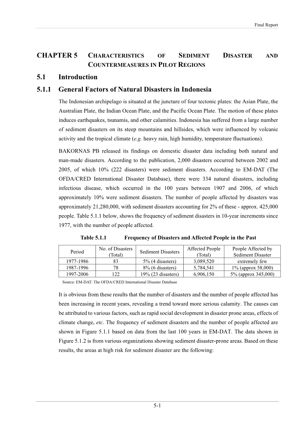 5.1 Introduction 5.1.1 General Factors of Natural Disasters in Indonesia