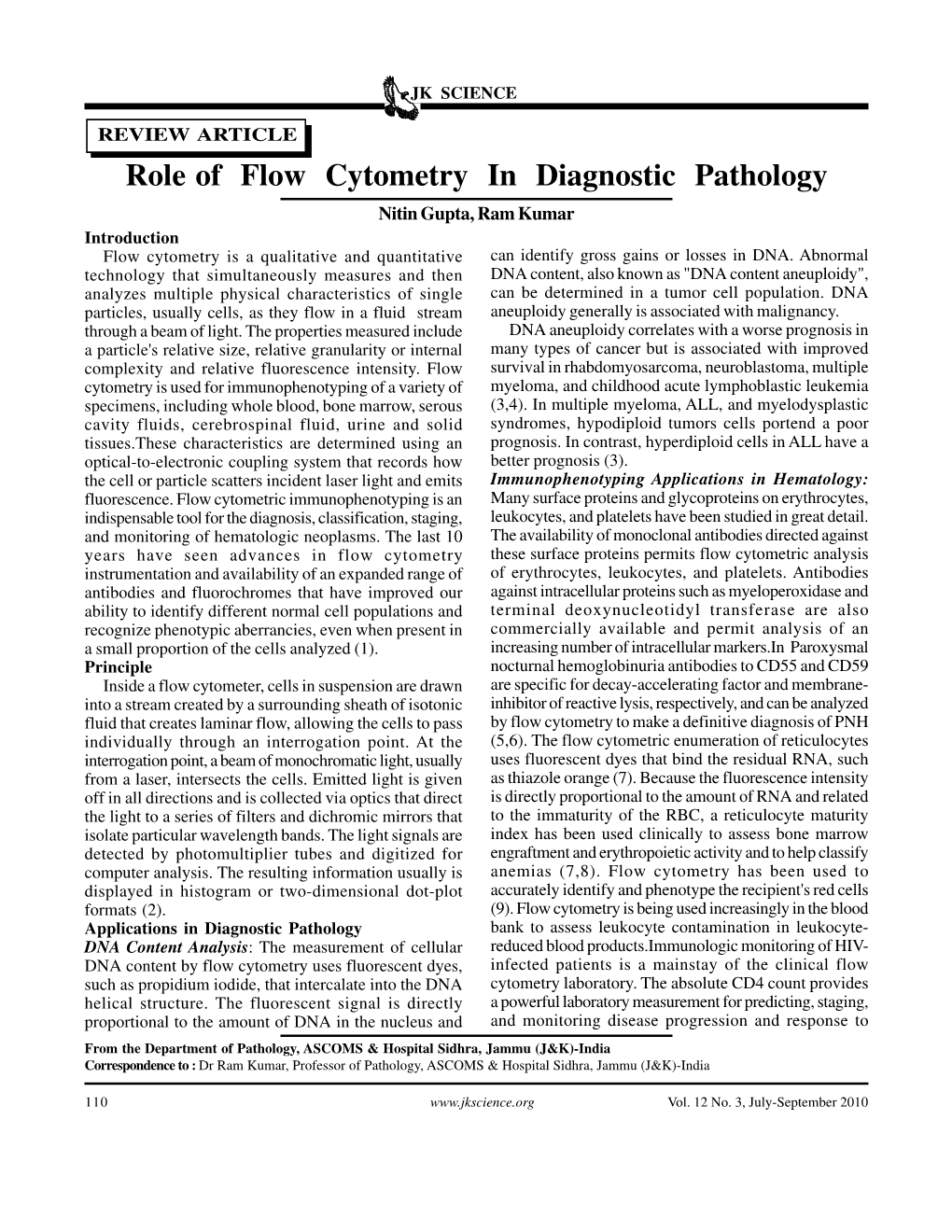 110 Role of Flow Cytometry in Diagnostic Pathology