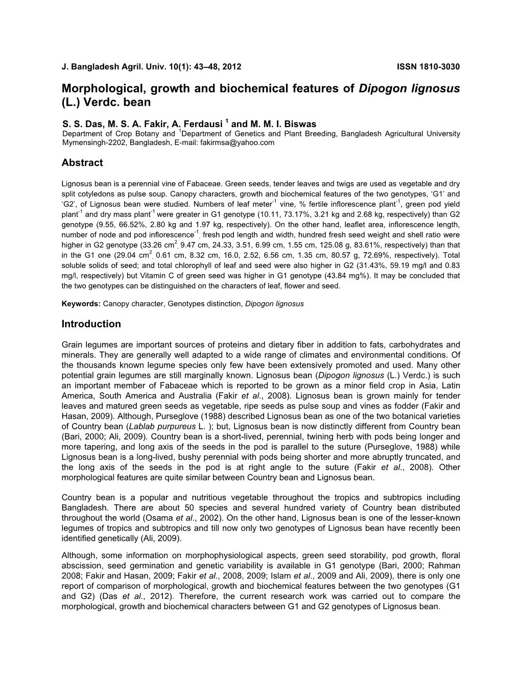 Morphological, Growth and Biochemical Features of Dipogon Lignosus (L.) Verdc