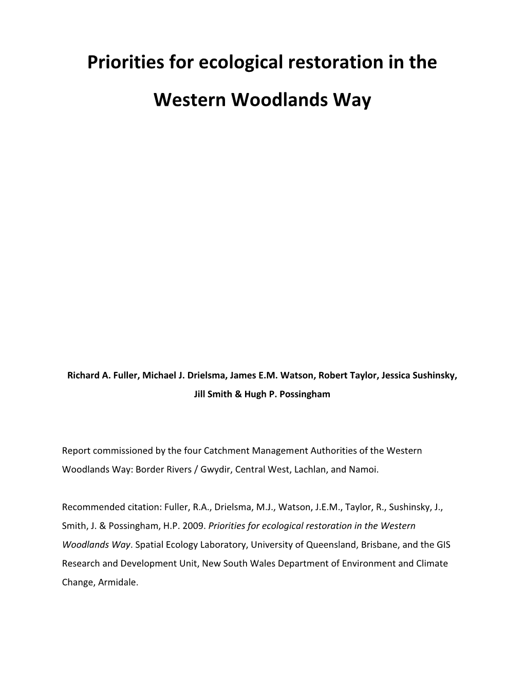 Priorities for Ecological Restoration in the Western Woodlands Way