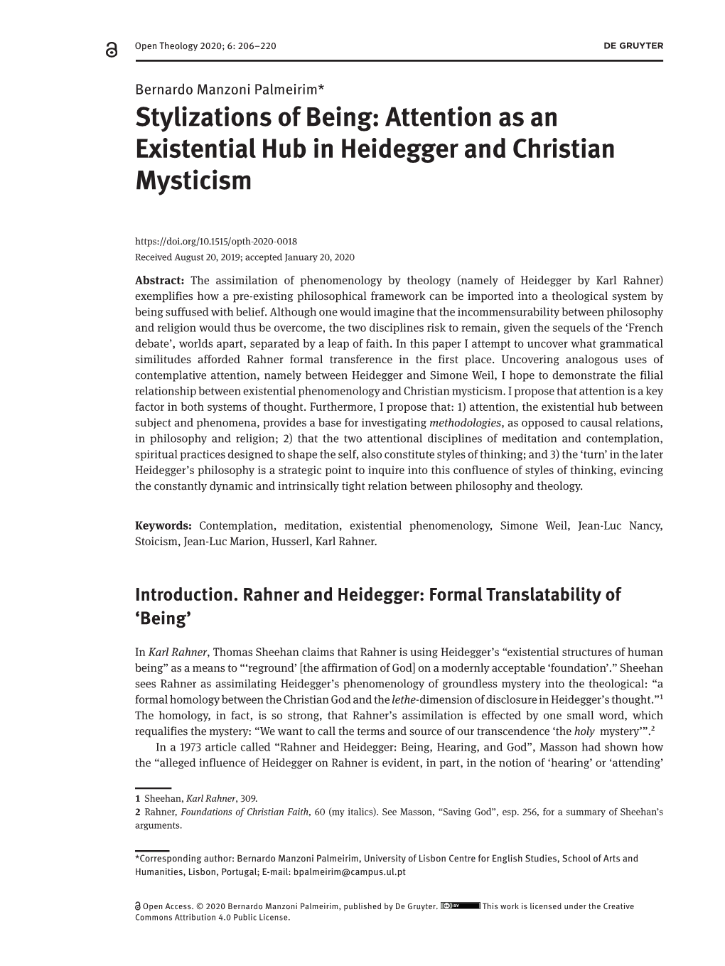 Attention As an Existential Hub in Heidegger and Christian Mysticism