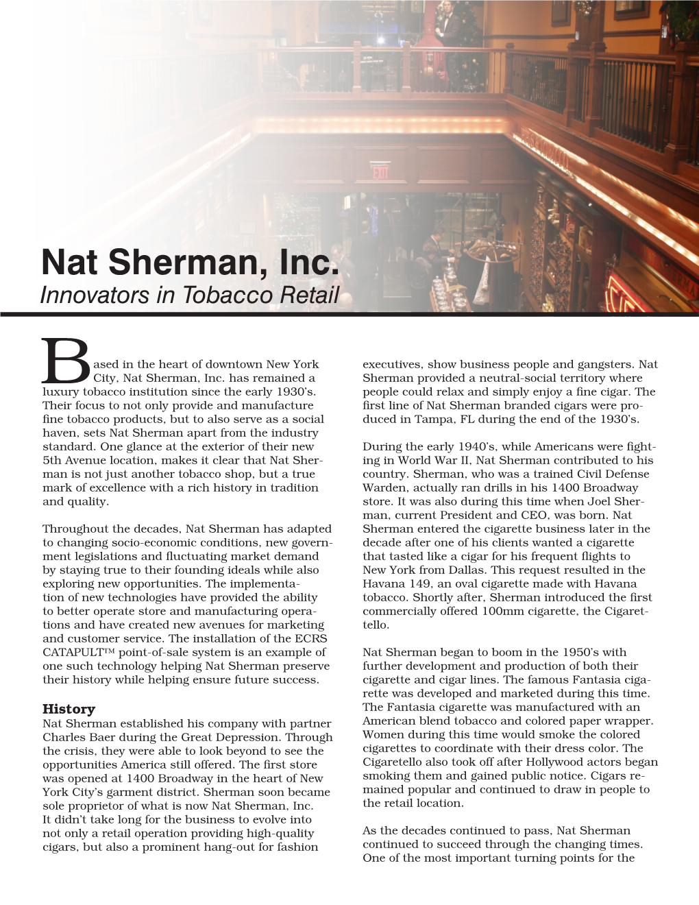 Nat Sherman, Inc. Innovators in Tobacco Retail