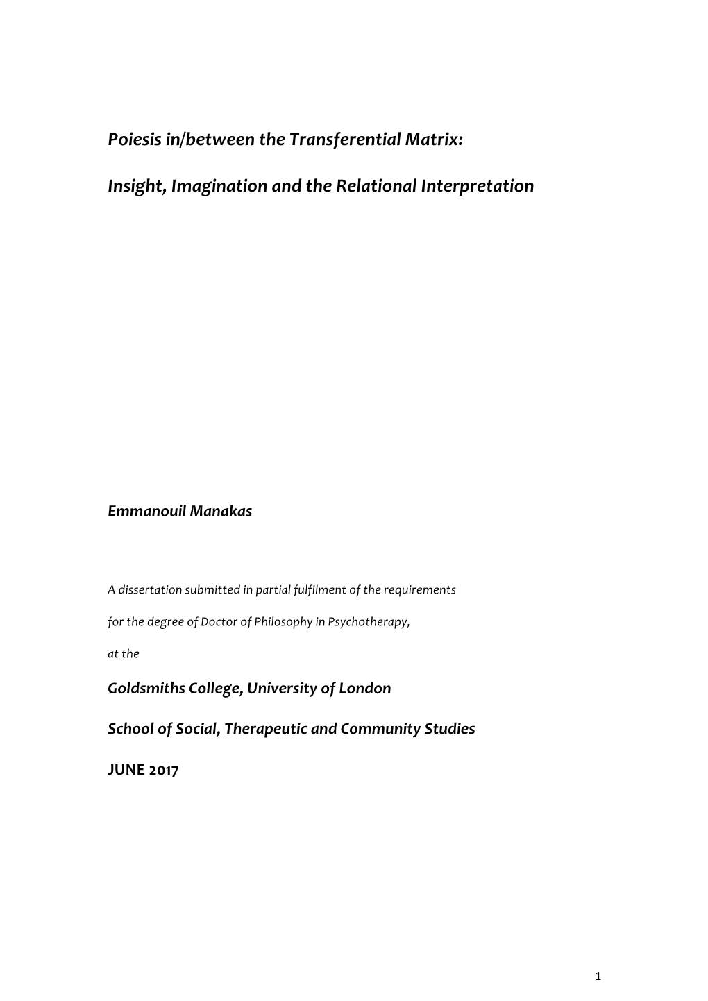 Poiesis In/Between the Transferential Matrix: Insight, Imagination and The