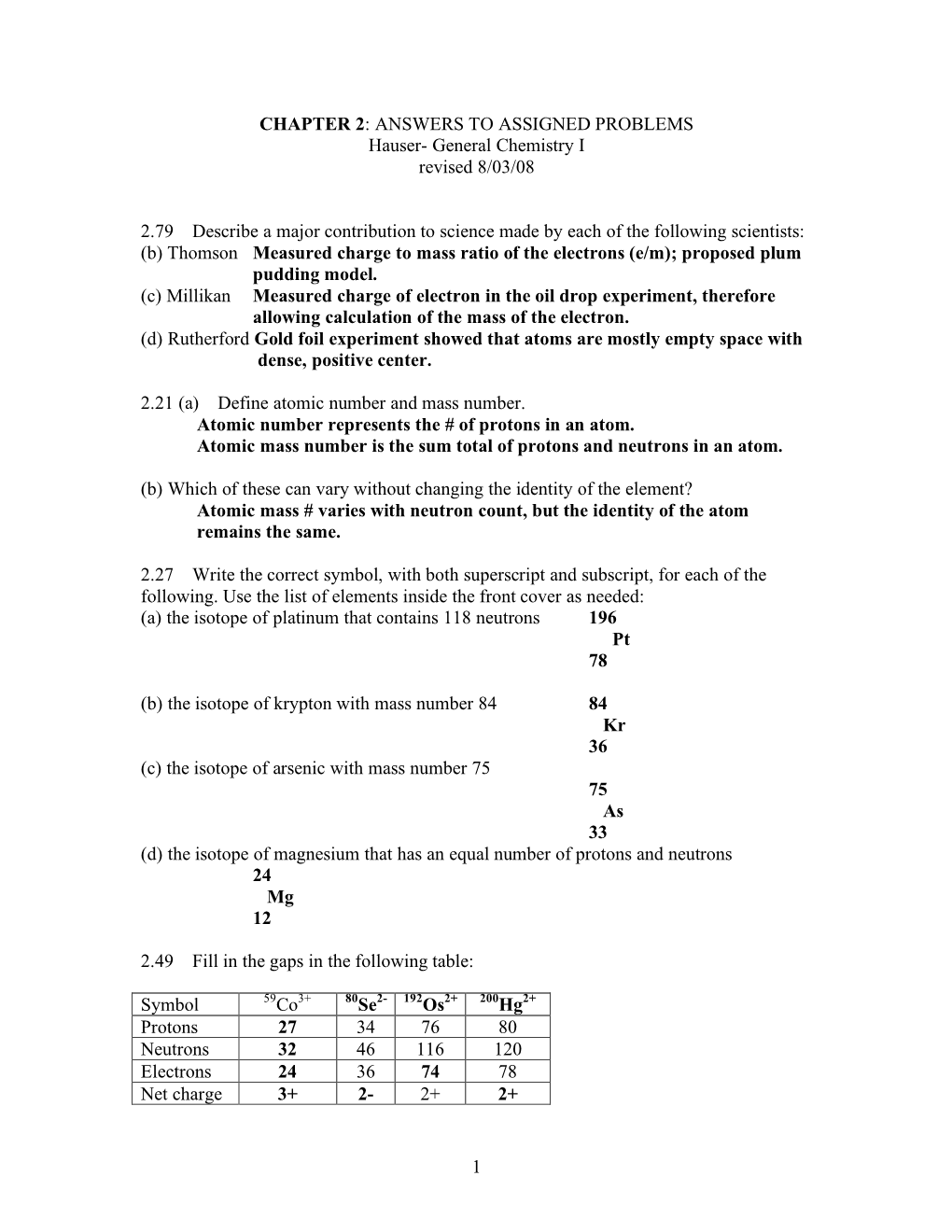 1 CHAPTER 2: ANSWERS to ASSIGNED PROBLEMS Hauser