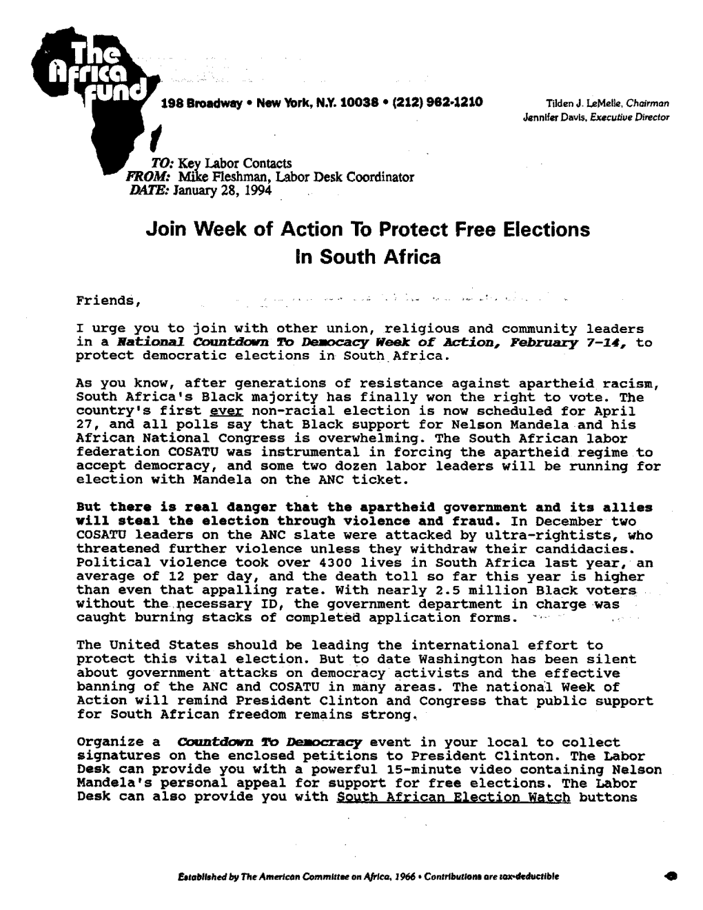 Join Week of Action to Protect Free Elections in South Africa