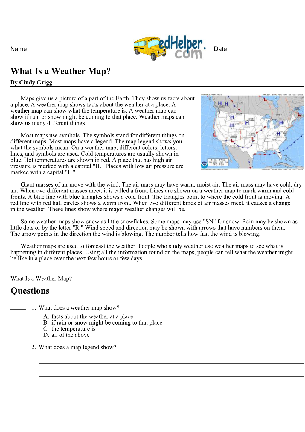 What Is a Weather Map? Questions