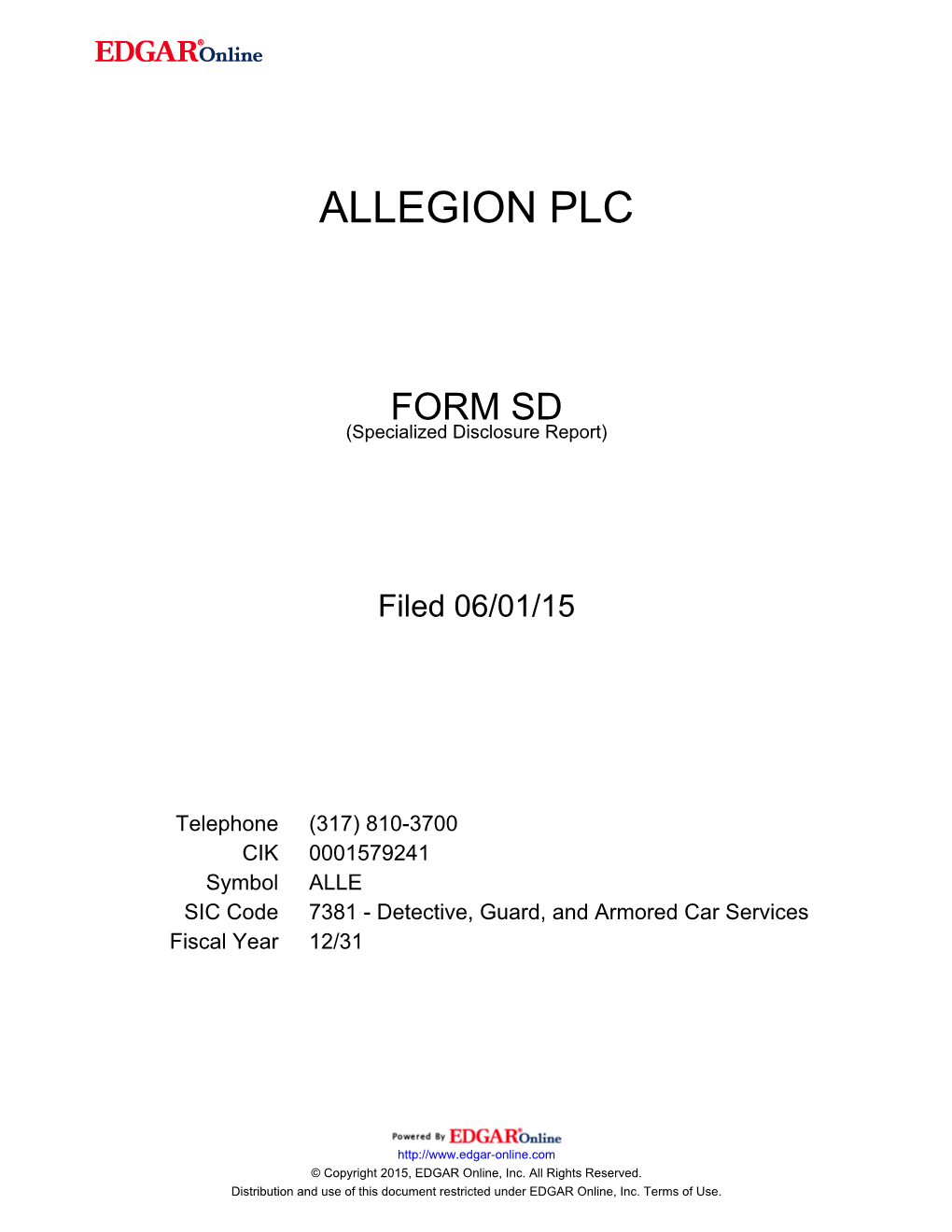 Allegion Plc Form Sd