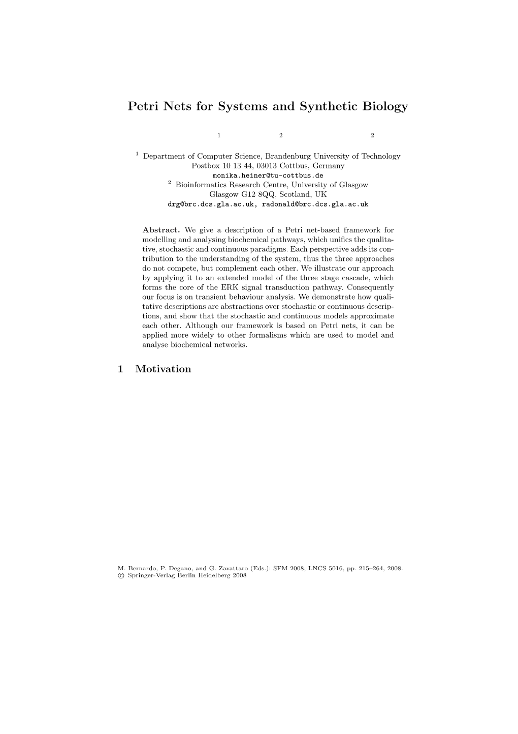 Petri Nets for Systems and Synthetic Biology