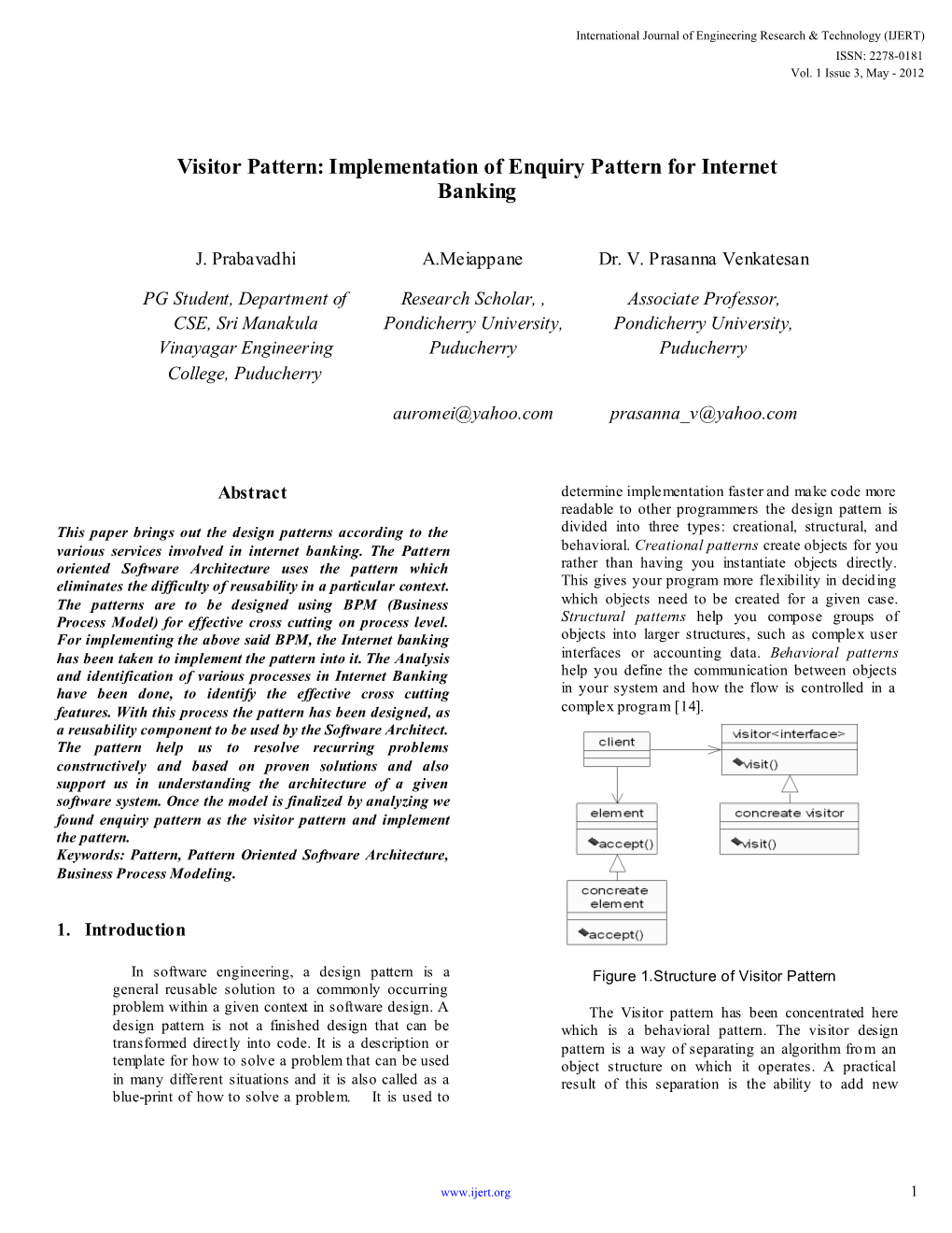 Visitor Pattern: Implementation of Enquiry Pattern for Internet Banking