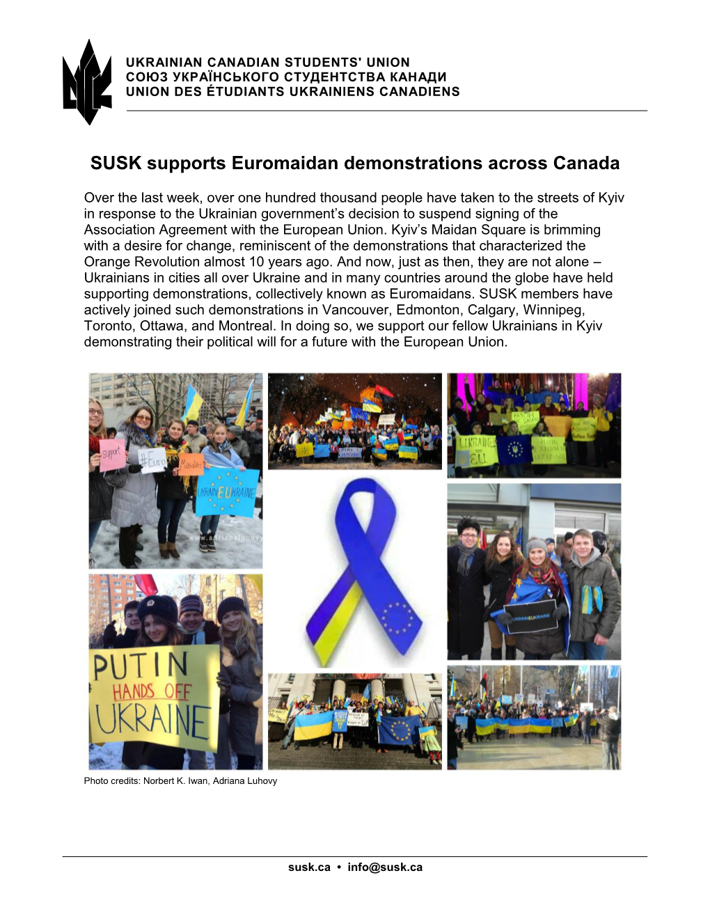 SUSK Supports Euromaidan Demonstrations Across Canada