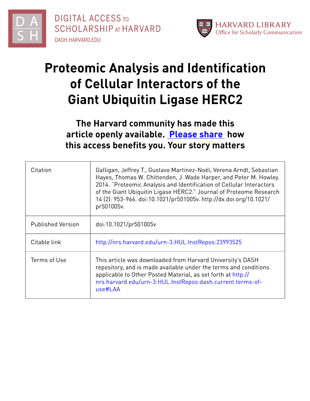 Proteomic Analysis and Identification of Cellular Interactors of the Giant Ubiquitin Ligase HERC2