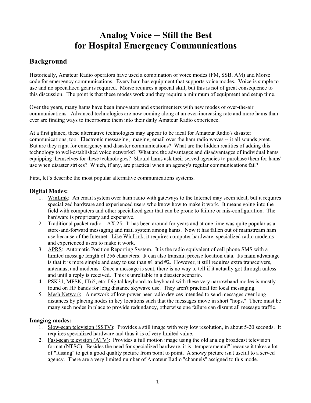 Analog Voice -- Still the Best for Hospital Emergency Communications