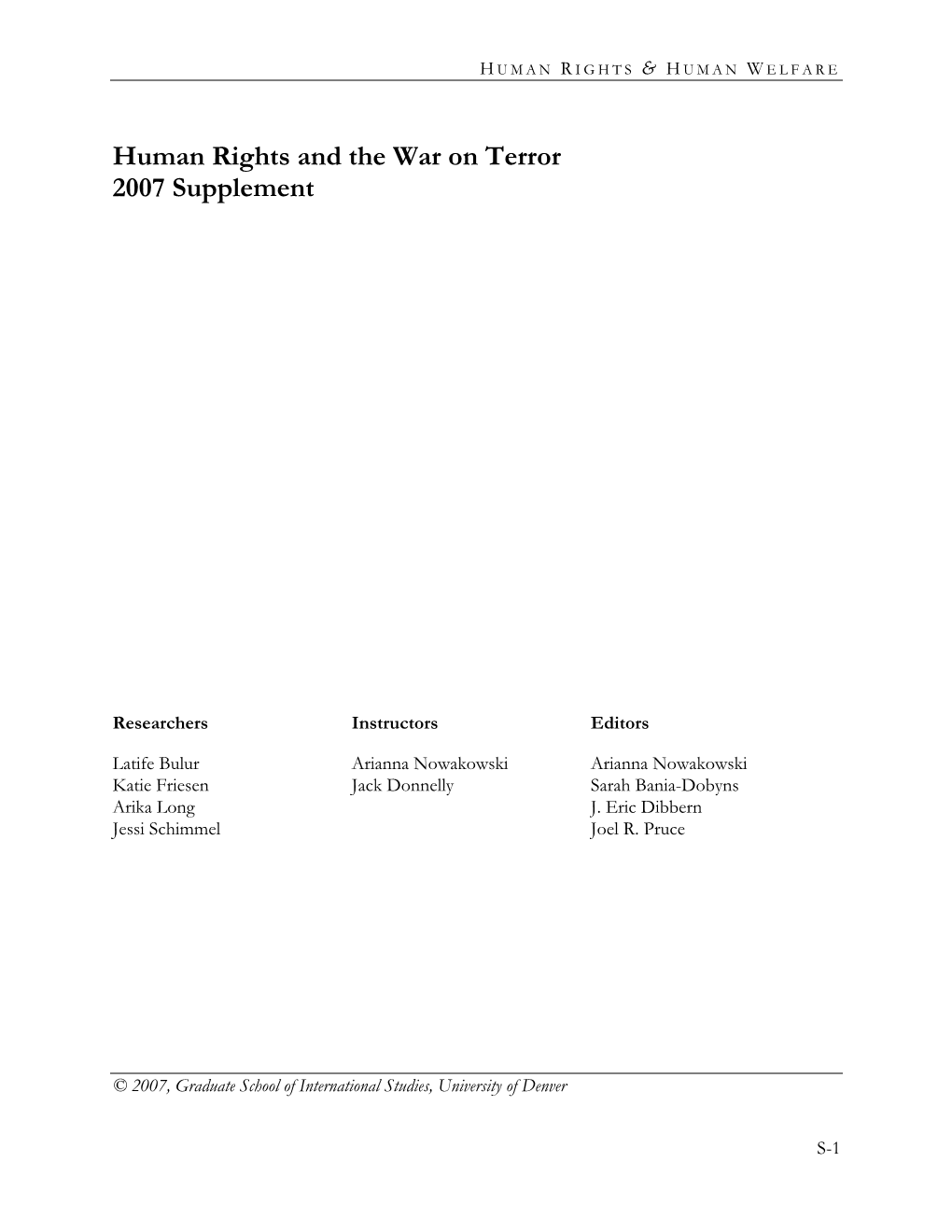 Human Rights and the War on Terror 2007 Supplement