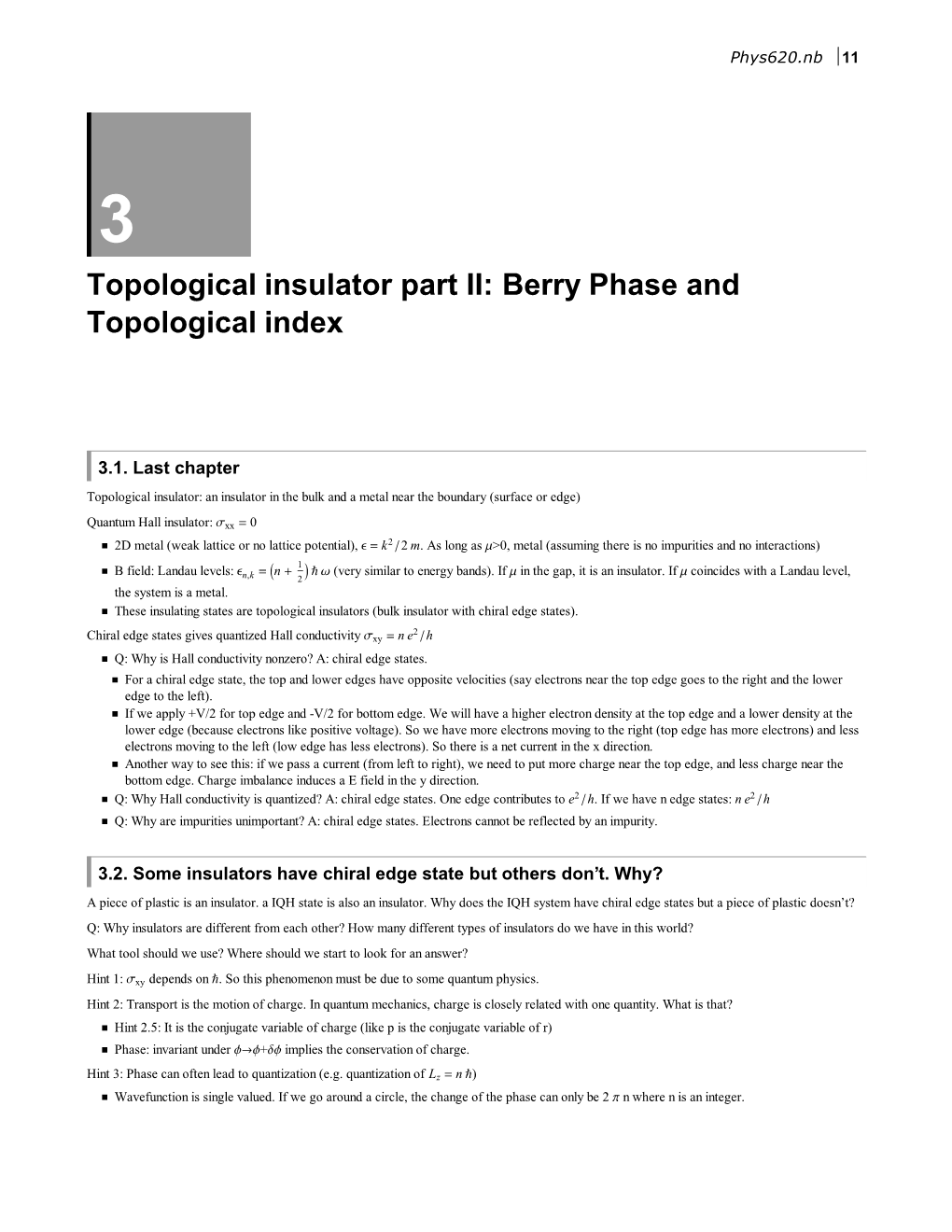 Topological Insulator Part II: Berry Phase and Topological Index