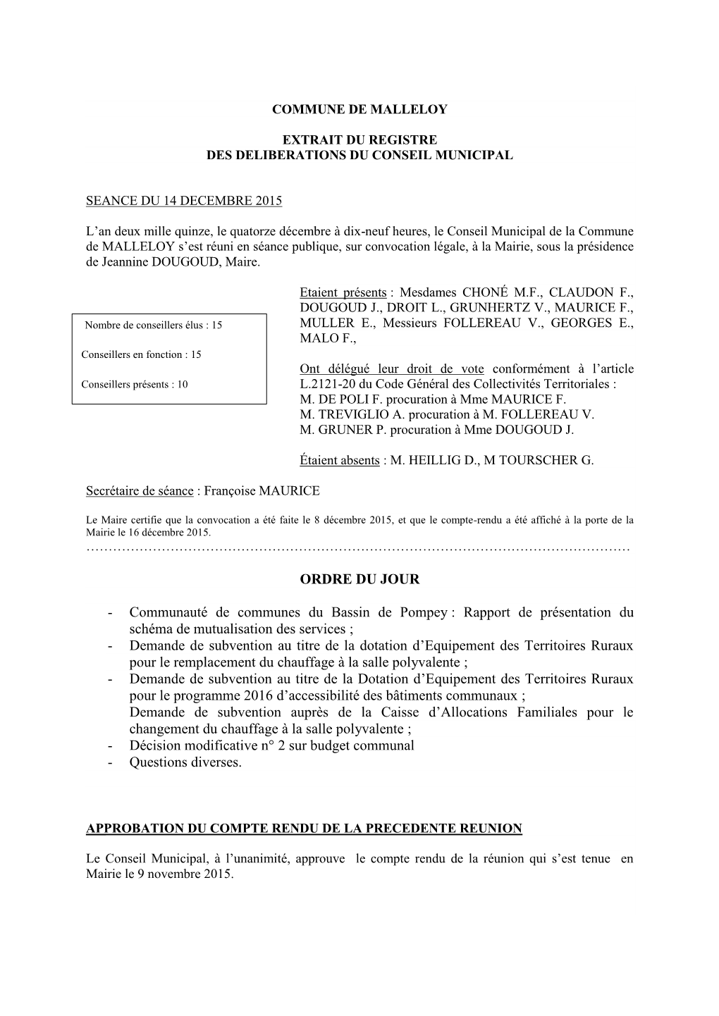 Communauté De Communes Du Bassin De Pompey : Rapport De Présentation Du Schéma De Mutualisation Des Services