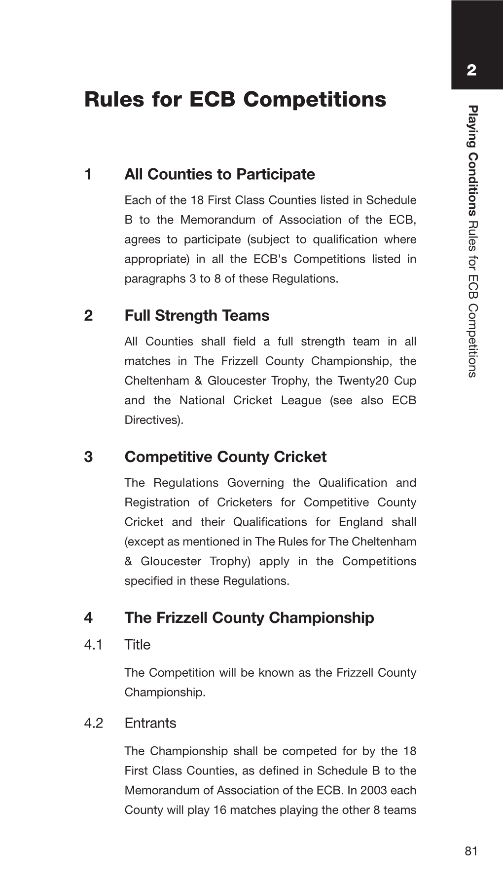 Rules for ECB Competitions Playing Conditions