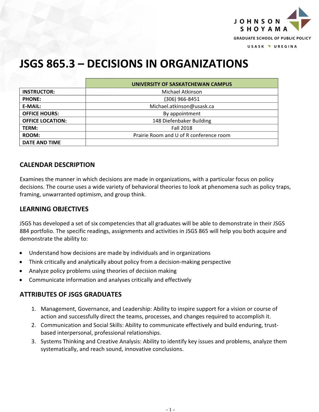 Jsgs 865.3 – Decisions in Organizations