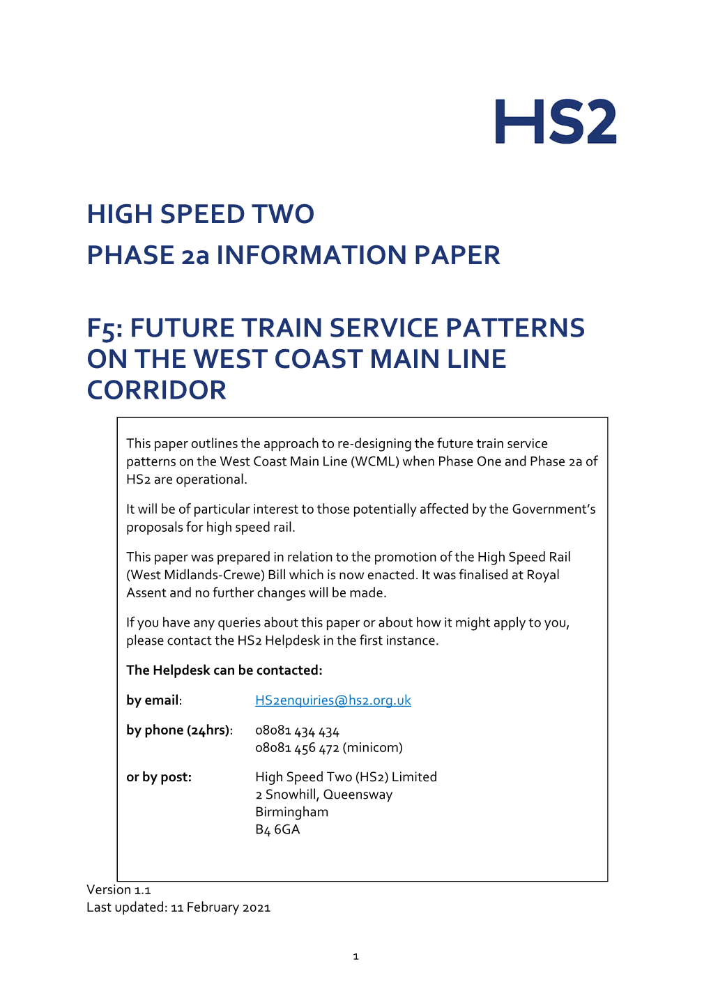 Future Train Service Patterns on the West Coast Main Line Corridor