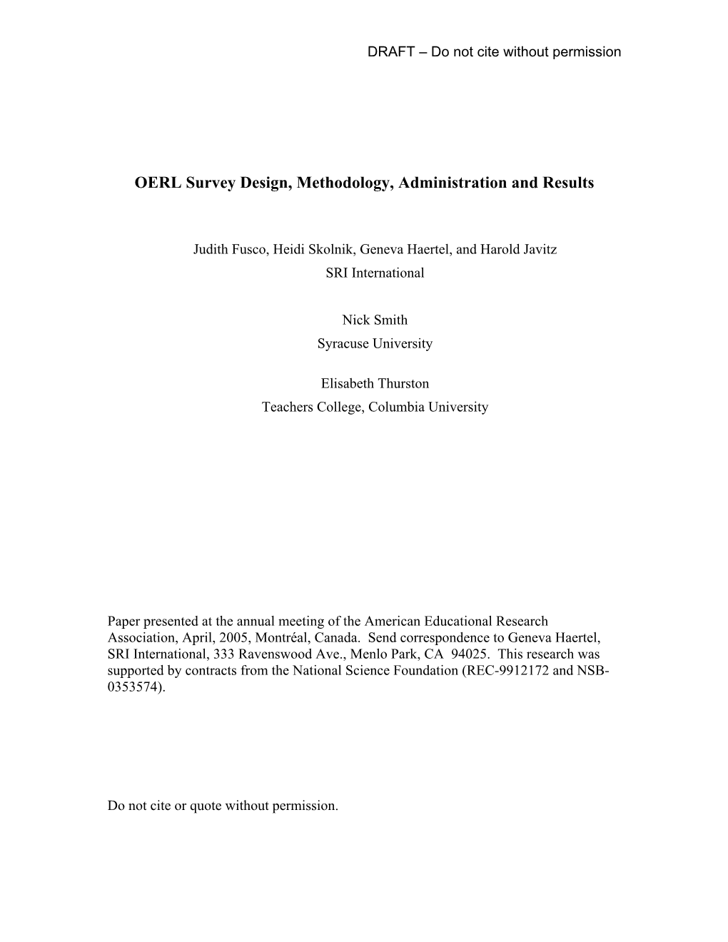 OERL Survey Design, Methodology, Administration and Results