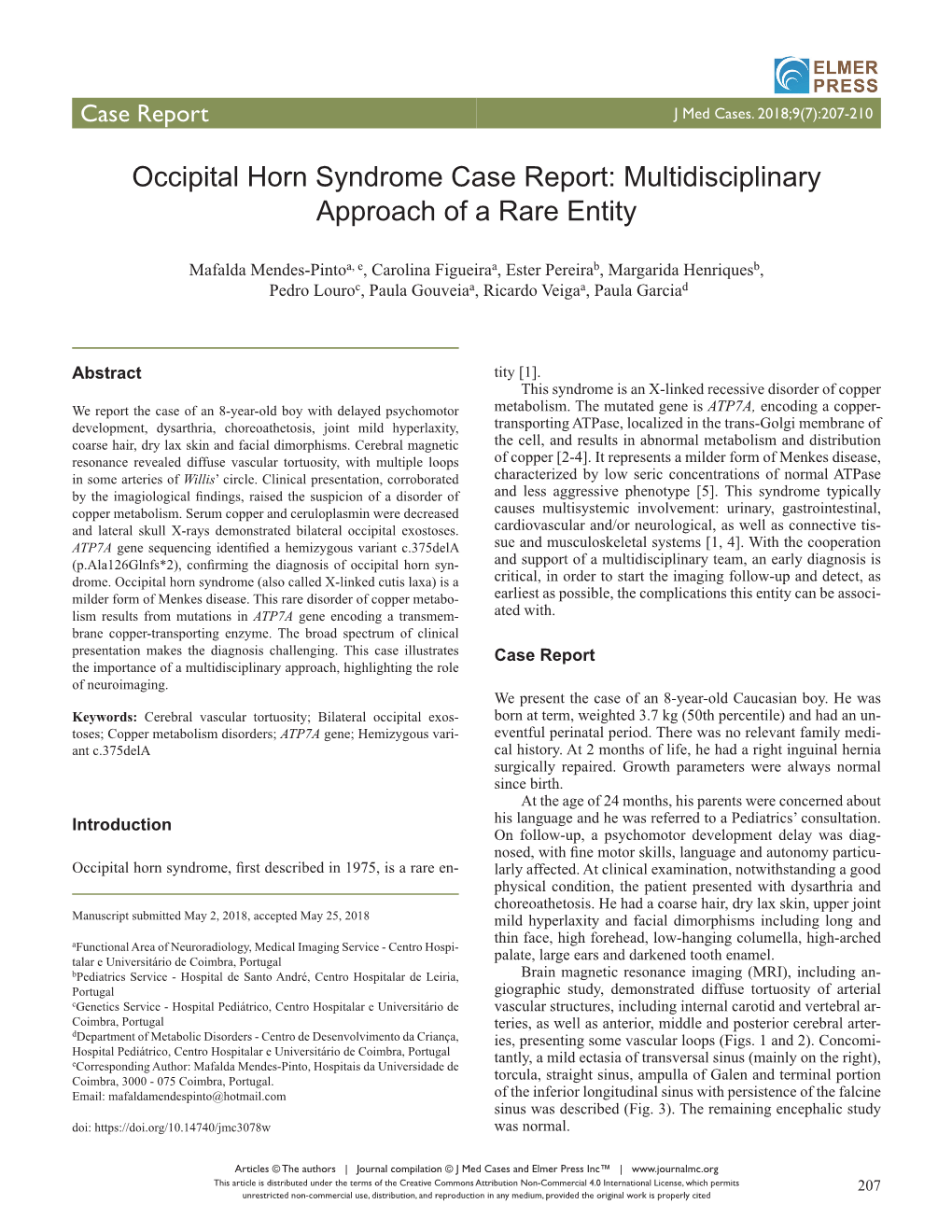 Occipital Horn Syndrome Case Report: Multidisciplinary Approach of a Rare Entity