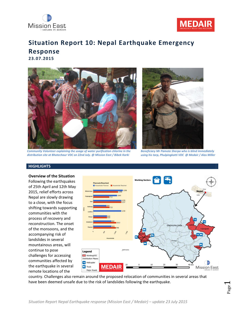 Situation Report 10: Nepal Earthquake Emergency Response 23.07.2015