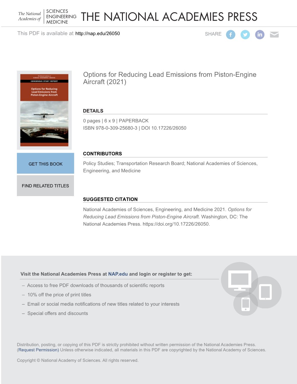 Options for Reducing Lead Emissions from Piston-Engine Aircraft (2021)