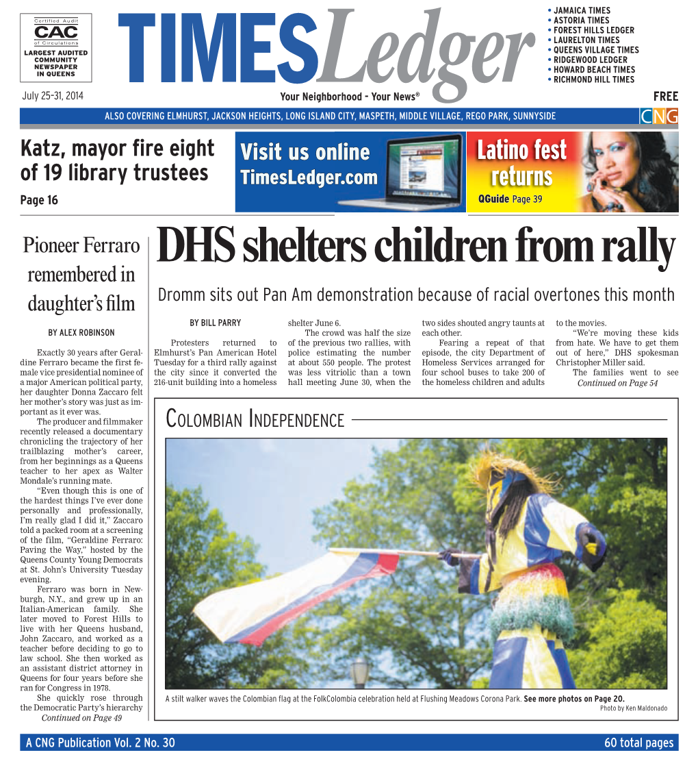DHS Shelters Children from Rally Remembered in Daughter’S ﬁ Lm Dromm Sits out Pan Am Demonstration Because of Racial Overtones This Month by BILL PARRY Shelter June 6